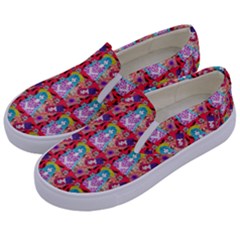 Blue Haired Girl Pattern Red Kids  Canvas Slip Ons by snowwhitegirl