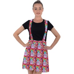 Blue Haired Girl Pattern Red Velvet Suspender Skater Skirt by snowwhitegirl