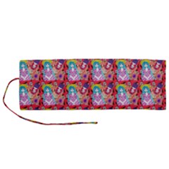 Blue Haired Girl Pattern Red Roll Up Canvas Pencil Holder (m) by snowwhitegirl