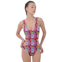 Blue Haired Girl Pattern Red Side Cut Out Swimsuit by snowwhitegirl