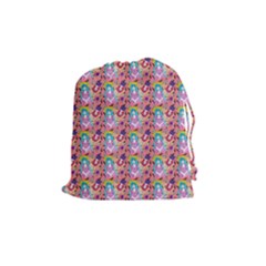 Blue Haired Girl Pattern Pink Drawstring Pouch (medium) by snowwhitegirl