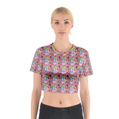 Blue Haired Girl Pattern Pink Cotton Crop Top by snowwhitegirl