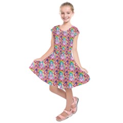 Blue Haired Girl Pattern Pink Kids  Short Sleeve Dress by snowwhitegirl