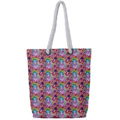 Blue Haired Girl Pattern Pink Full Print Rope Handle Tote (small) by snowwhitegirl