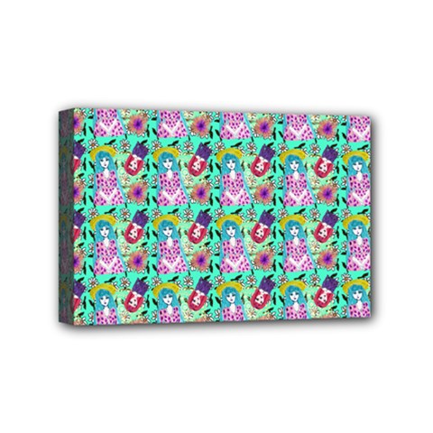 Blue Haired Girl Pattern Green Mini Canvas 6  X 4  (stretched) by snowwhitegirl