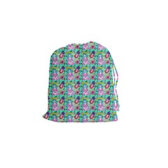 Blue Haired Girl Pattern Green Drawstring Pouch (small) by snowwhitegirl