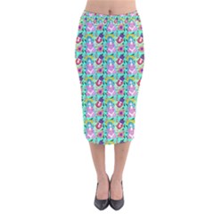 Blue Haired Girl Pattern Green Velvet Midi Pencil Skirt by snowwhitegirl