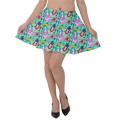 Blue Haired Girl Pattern Green Velvet Skater Skirt by snowwhitegirl