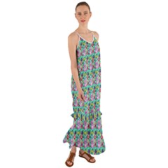 Blue Haired Girl Pattern Green Cami Maxi Ruffle Chiffon Dress