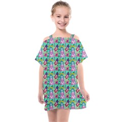 Blue Haired Girl Pattern Green Kids  One Piece Chiffon Dress by snowwhitegirl