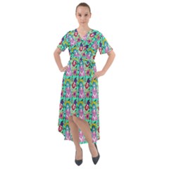 Blue Haired Girl Pattern Green Front Wrap High Low Dress