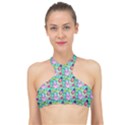 Blue Haired Girl Pattern Green High Neck Bikini Top View1