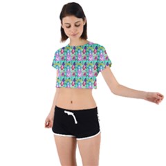 Blue Haired Girl Pattern Green Tie Back Short Sleeve Crop Tee