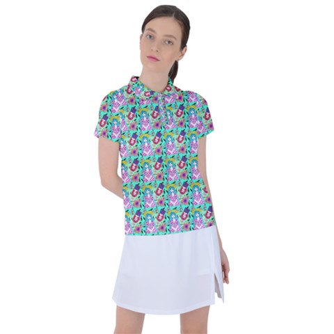 Blue Haired Girl Pattern Green Women s Polo Tee by snowwhitegirl