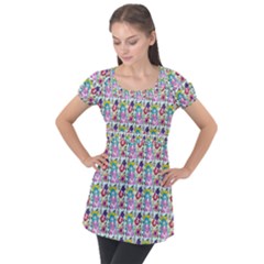 Blue Haired Girl Pattern Blue Puff Sleeve Tunic Top by snowwhitegirl