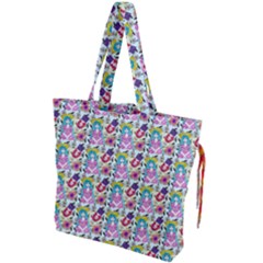 Blue Haired Girl Pattern Blue Drawstring Tote Bag