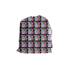 Blue Haired Girl Pattern Black Drawstring Pouch (medium) by snowwhitegirl