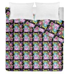 Blue Haired Girl Pattern Black Duvet Cover Double Side (queen Size)