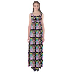 Blue Haired Girl Pattern Black Empire Waist Maxi Dress