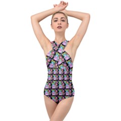 Blue Haired Girl Pattern Black Cross Front Low Back Swimsuit by snowwhitegirl