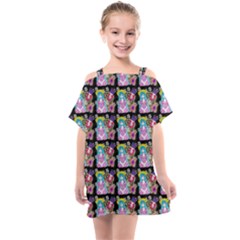 Blue Haired Girl Pattern Black Kids  One Piece Chiffon Dress