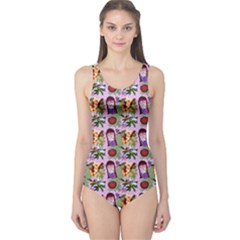 Purple Glasses Girl Pattern Lilac One Piece Swimsuit by snowwhitegirl