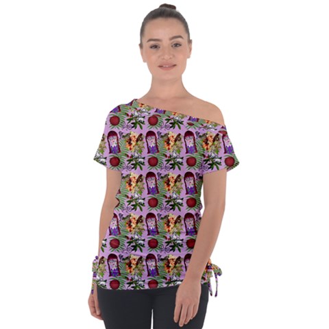 Purple Glasses Girl Pattern Lilac Tie-up Tee by snowwhitegirl