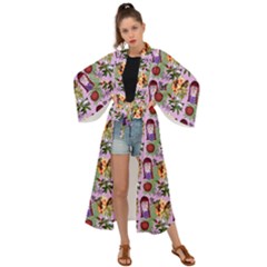 Purple Glasses Girl Pattern Lilac Maxi Kimono by snowwhitegirl