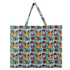 Purple Glasses Girl Pattern Blue Zipper Large Tote Bag by snowwhitegirl