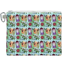 Purple Glasses Girl Pattern Blue Canvas Cosmetic Bag (xxxl)