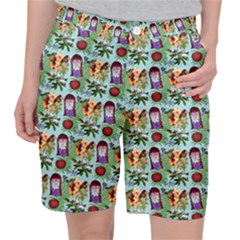 Purple Glasses Girl Pattern Blue Pocket Shorts by snowwhitegirl