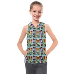 Purple Glasses Girl Pattern Blue Kids  Sleeveless Hoodie by snowwhitegirl