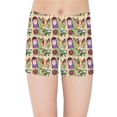 Purple Glasses Girl Pattern Peach Kids  Sports Shorts by snowwhitegirl