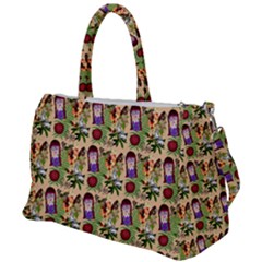 Purple Glasses Girl Pattern Peach Duffel Travel Bag by snowwhitegirl