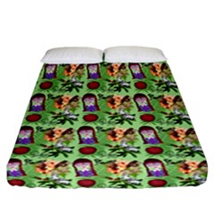 Purple Glasses Girl Pattern Green Fitted Sheet (california King Size) by snowwhitegirl