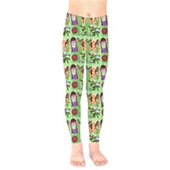 Purple Glasses Girl Pattern Green Kids  Leggings by snowwhitegirl