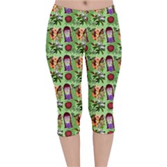 Purple Glasses Girl Pattern Green Velvet Capri Leggings  by snowwhitegirl