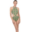 Purple Glasses Girl Pattern Green Halter Side Cut Swimsuit View1