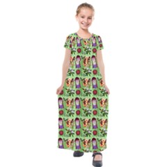 Purple Glasses Girl Pattern Green Kids  Short Sleeve Maxi Dress by snowwhitegirl