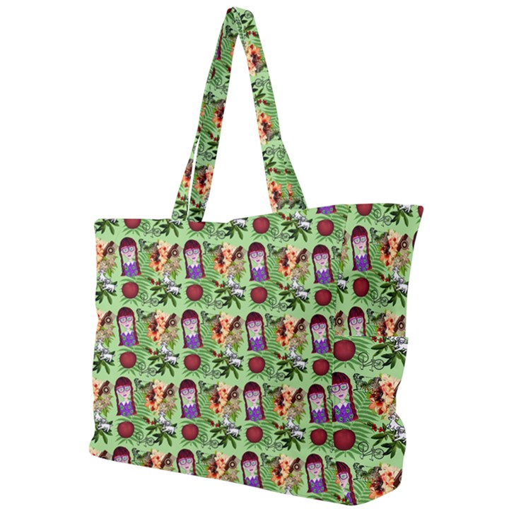 Purple Glasses Girl Pattern Green Simple Shoulder Bag