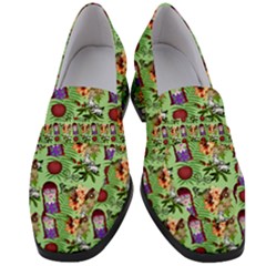 Purple Glasses Girl Pattern Green Women s Chunky Heel Loafers by snowwhitegirl