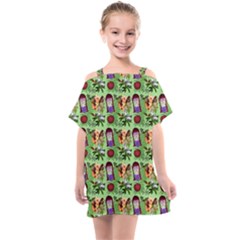 Purple Glasses Girl Pattern Green Kids  One Piece Chiffon Dress by snowwhitegirl