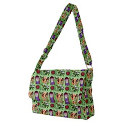 Purple Glasses Girl Pattern Green Full Print Messenger Bag (m)