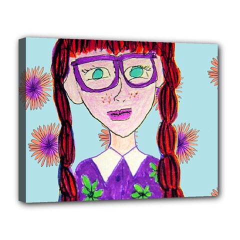 Purple Glasses Girl Wall Canvas 14  X 11  (stretched) by snowwhitegirl