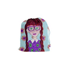 Purple Glasses Girl Wall Drawstring Pouch (small) by snowwhitegirl