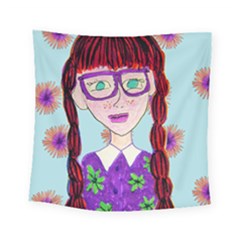 Purple Glasses Girl Wall Square Tapestry (small) by snowwhitegirl