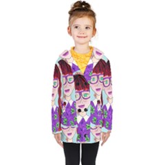 Purple Glasses Girl Wall Kids  Double Breasted Button Coat by snowwhitegirl