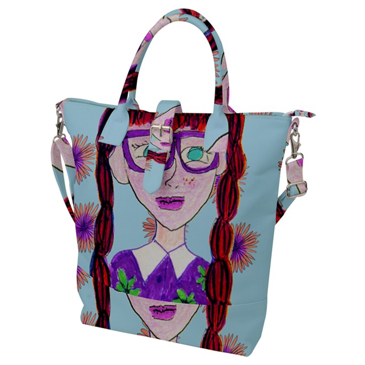 Purple Glasses Girl Wall Buckle Top Tote Bag