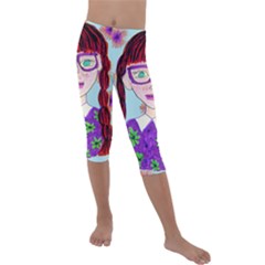 Purple Glasses Girl Wall Kids  Lightweight Velour Capri Leggings  by snowwhitegirl