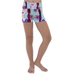 Purple Glasses Girl Wall Kids  Lightweight Velour Yoga Shorts by snowwhitegirl